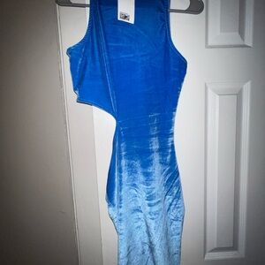 Velvety royal blue dress , prefect for a night out , stylish cut out on waist.